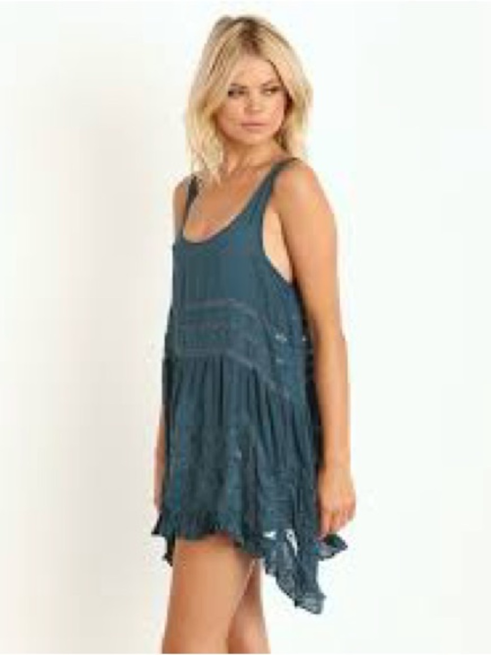 Free People Voile & Lace Trapeze Slip Deep Turquoise XS NWT